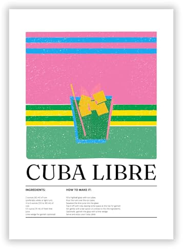 Druck-Palast Cuba Libre Poster - 50x70cm - Kunstdruck - Küche Bar - Lustig Modern Farbenfroh - Hochwertiger semimatter Druck - Wanddekoration für Cocktailliebhaber junge Erwachsene - ohne Rahmen