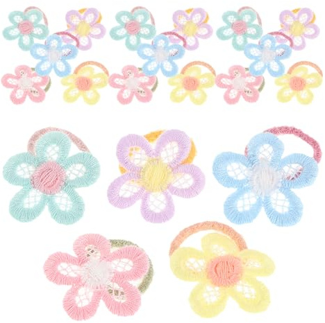 30 Stück Blumen Haargummis für Mädchen aus Gewebe, Elastisch