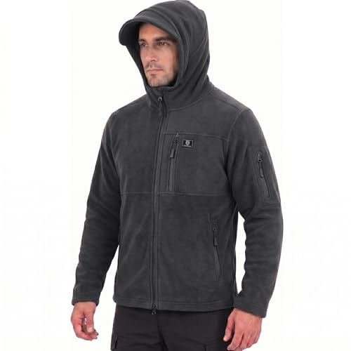 Iron Mountain Men's Technical Fleece Zip Hoodie with Multiple Pockets Warm Durable Heavy-Duty Wind Resistant Anti-Pill Thermal Hooded Sweatshirt for Men Outdoor Winter Casual Wear