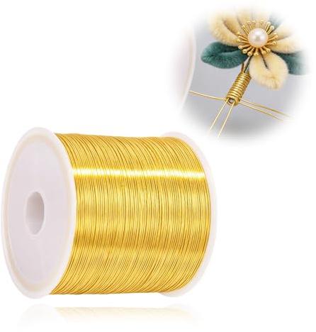 100M 0.4mm Gold Copper Wire 26 Gauge for Jewelry Making DIY Crafts | High quality bare copper wire spool with polished finish, ideal for DIY necklaces, bracelets, earrings and jewellery crafts