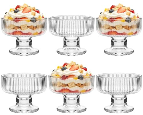 ICEBLUEOR 6-Piece Set Sundae Dishes Dessert Glasses, 200ml Clear Ice Cream Bowls Prawn Cocktail Glasses Sundae Glasses for Ice Cream, Pudding, Smoothies, Fruit, Afternoon Tea, Dishwasher Safe