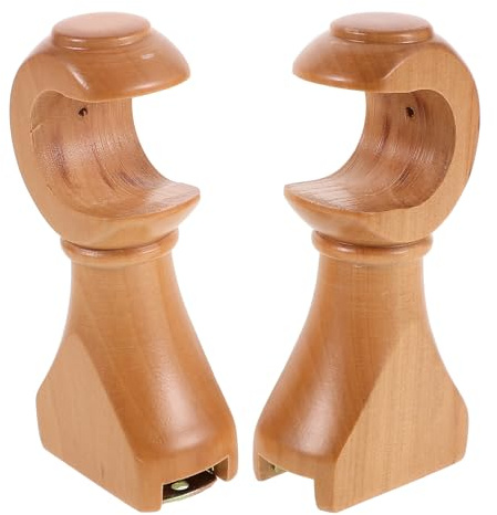 MINAOLULUS Lot de 2 Supports Muraux en Bois Massif pour Tringle à Rideaux, Fixation Plafond et Mur, Compatible Tringles Simples et Doubles, Couleur Bois Naturel, Accessoires Robustes