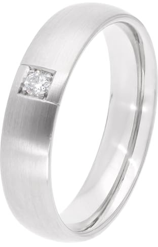 GLIZZ Damenring mit Diamant Weißgold 585/14K Brillant 0,04 ct TW SI GL1680 | matt gebürsteter Bandring für Frauen mit echtem Diamanten, hochwertiges Geschenk
