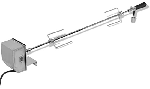 Asador con motor profesional de acero cromado de 1200 mm de longitud, incluye peso de compensación y horquillas ajustables para barbacoas de gas y carbón
