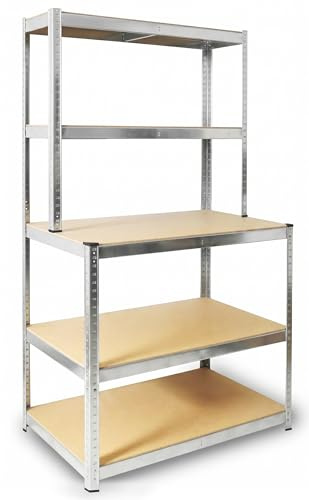 Bestschweissen.de Schwerlastregal 180x100x30/60 cm Silber - Kellerregal Metall 725 kg - Asymmetrisches Werkstattregal, Lagerregal Stecksystem mit 5 MDF Böden, Steckregal ohne Schrauben für Garage