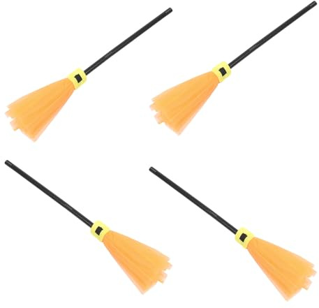 Operitacx 4 Piezas Escoba Decorativa de Halloween Diseño Creativo de Bruja en Tul y Plástico Naranja, Adecuado para Fiestas y Casas Embrujadas