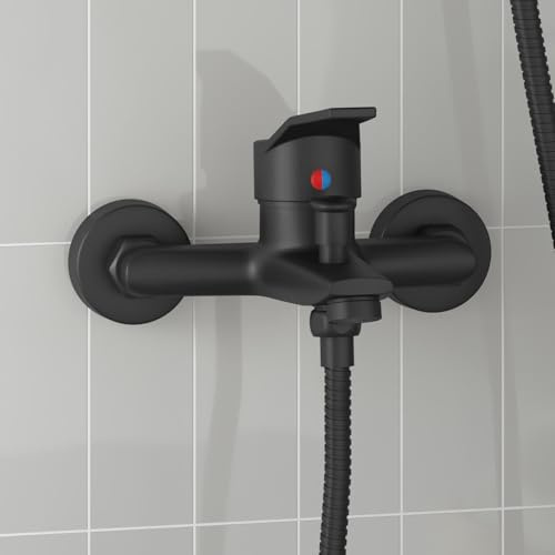 Ziaphsol Duschmischer Schwarz G 1 2 Zoll aus Messing mit Hochzieh-Diverter, Regendusche Kopfbrause für Bad Dusche Kabine Wanne, einfache Montage