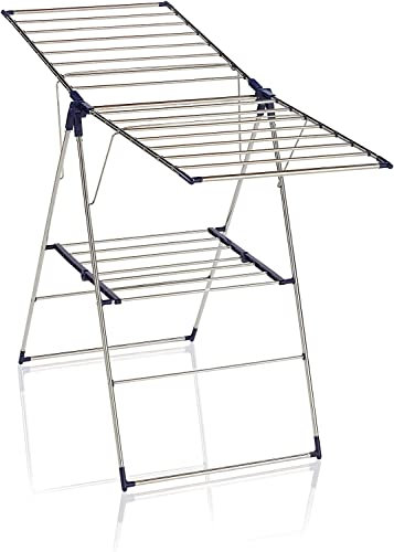 Leifheit Standtrockner Pegasus 150 Flex, individuell Einstellbarer Wäschetrockner mit 15m Wäscheleine für 2 Waschmaschinenladungen, aus rostfreiem Edelstahl, Wäscheständer für drinnen und draußen