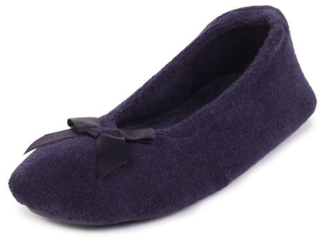 Isotoner Women's Ladies Terry Ballerina Slippers Open Back, Blue (Navy), L UK