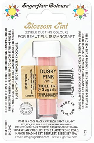 Sugarflair Blossom Tint Dusky Pink Food Colouring and Dusting Powder, Matt Finish, Brush On or Mix with Rejuvenator Spirit to Create a One of A Kind Cake - 7ml