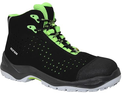 ELTEN Sicherheitsschuhe Impulse green Mid ESD S1P, Damen und Herren, Textil, Kunststoffkappe (leichter als Stahlkappe), leicht, sportlich 38, Schwarz-Gr�n