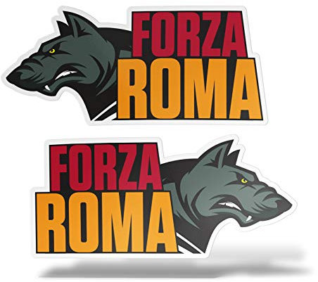 erreinge Aufkleber X2 Forza Roma Lupa nach Links und rechts Supporter Fußball Ultras Shaped Adhesive PVC für Abziehbild Tapete Auto Moto Helm Camper Laptop - 15 cm