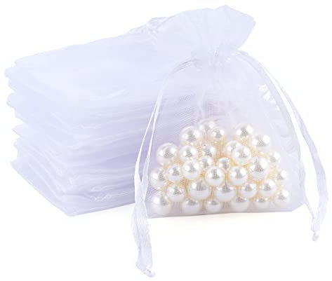 ABSOFINE 100x Organzasäckchen Organzabeutel Geschenk Organza Hochzeit Säckchen Fest Party Beutel 7 X 9cm (100x weiß