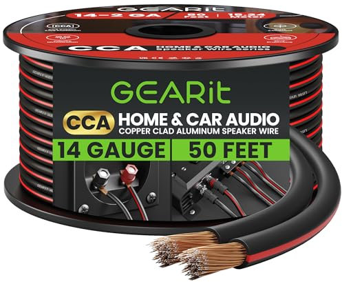 14AWG Speaker Wire, GearIT Pro Series 14 AWG Gauge Speaker Wire Cable (50 Feet / 15.24 Meters) Great Use for Home Theater Speakers and Car Speakers Black