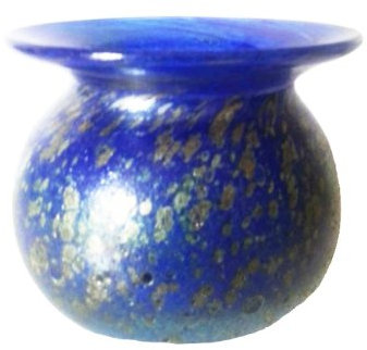 Oberstdorfer Glashütte Kugelvase farbige Glasvase blau Silber gelüsterte Kristallglasvase mundgeblasen Höhe ca. 7,5 cm