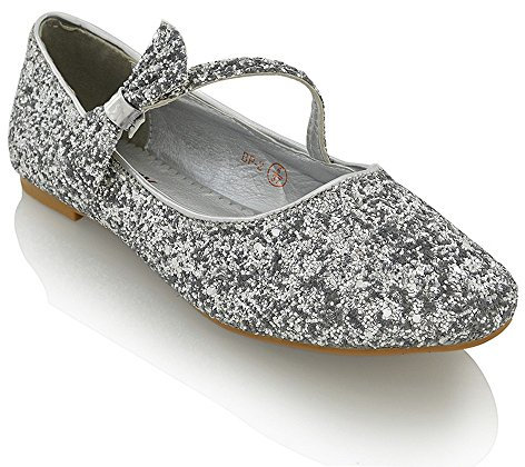 ESSEX GLAM Womens Flat Bridal Shoes Ballet Ladies Slip On Ballerina Dolly Bow Glitter Bridesmaid Pumps Size 3-9