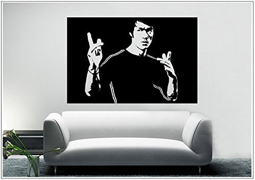 Deco-idea Wandtattoo wandaufkleber wandsticker Photo Porträt Bruce Lee Kongfu Drache wph023(070 schwarz, set3:ca. 58 x 88 cm)
