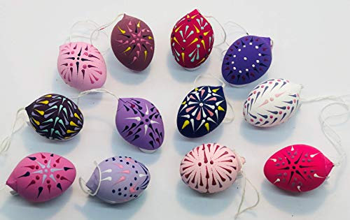 12 Wachteleier Ostereier sorbische Wachsbossiertechnik rosa-lila