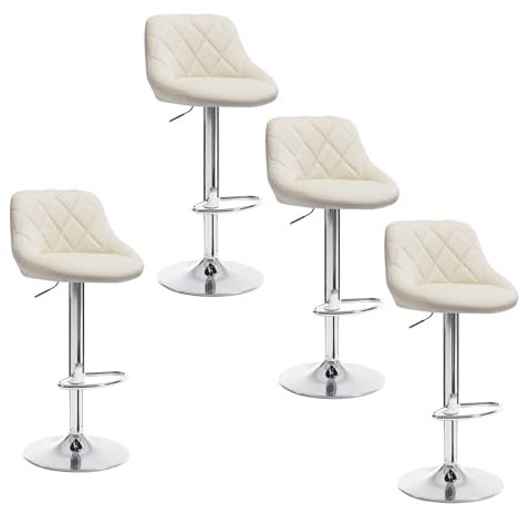 WOLTU 4er Set Barhocker Bistrohocker Tresenhocker Barstuhl Höhenverstellbar, Drehbar, Sitzfläche aus Kunstleder, verchromter Stahl Cremeweiß BH23cm-4