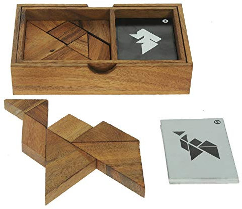 Namesakes® Doppeltes Tangram aus Holz – Lustiges Familienspiel – Rätsel für Erwachsene und Kinder – Reisebox aus massivem Holz