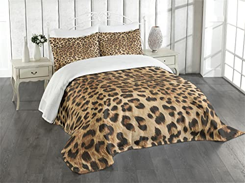 ABAKUHAUS Leopard-Druck Tagesdecke Set, Wildtierhaut, Set mit Kissenbezug Maschienenwaschbar, für Einzelbetten 170 x 220 cm, HellBraune schwarz