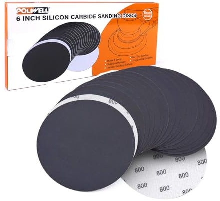 6 Inch (150mm) 800 Grit Sanding Discs Waterproof Hook & Loop Heavy Duty Silicon Carbide Round Flocking Sandpaper for Wet/Dry Sanding Grinder Polishing Accessories, 20-Pack