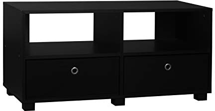 4 Section Black Wide Wooden TV Stand With 2 Drawers (Black)