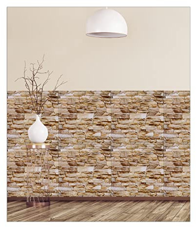 Relaxdays Wandpaneele selbstklebend im 5er Set, dekorative Steinoptik, 3D Paneele, PVC Steinwand, HxB: 50 x 50 cm, braun