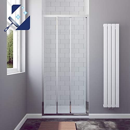 AQUABATOS® 90 x 195 cm Duschtür Nische 3 teilige Schiebetür Dusche Dreiteilige Gleittür Nischenschiebetür Duschwand Glas Nischentür 6mm klarglas Easy-clean Lotus effekt Beschichtung ohne Duschwanne