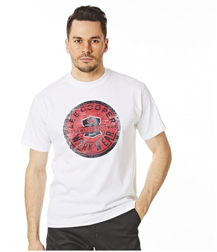 Lee Cooper Mens Large Classic Graphic T-Shirt Soft Touch Lightweight Top, White, Large, LCTS300