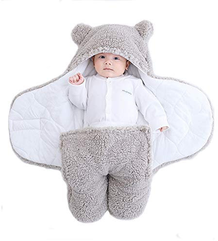 Baby-Schlafsack, Teddybär-Form, geeignet für 0–6 Monate, Plüsch-Babydecken, Unisex, leicht zu reinigen (1–3 Monate, grau)