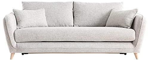 Miliboo Schlafsofa, skandinavisch, 3-Sitzer, Grau meliert, cremefarben