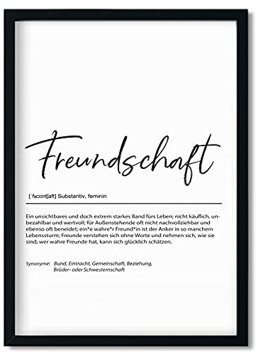 Urhome Kunstdruck Definition Freundschaft mit Bilderrahmen Schwarz in DIN A4 - Worterklärung wie im Duden Lexikon Wandbild Wanddeko mit Spruch Rahmen für Wohnung Familie Freunde Geschenk