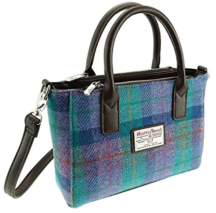 KWH Glen Appin von Schottland Harris Tweed Grün Lila Tartan Check Brora Tote Grab Handtasche Geldbörse