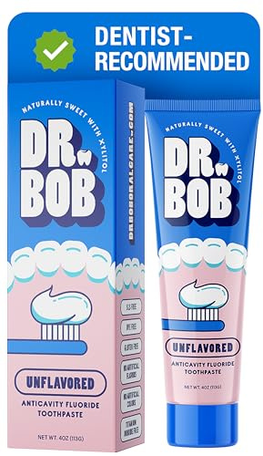 Dr. Bob Unflavored Anticavity Fluoride Toothpaste for Kids, Dentist-Recommended Toothpaste Gel with Xylitol for Sensitive Teeth, SLS-Free, Children and Adult Oral Care, 4 oz., 1-Pack