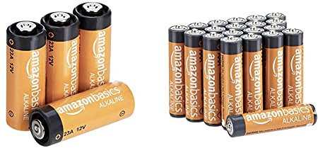 Amazon Basics Pile alcaline A23, Confezione da 4 & Batterie alcaline AAA 1.5 Volt, Performance, confezione da 20 (l’aspetto potrebbe variare dall’immagine)