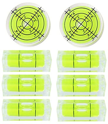 LAIESYA 8Pcs Small Bubble Spirit Level Mini Square Levels Measuring Tools for Balancing Frame, Mural, Picture Hanging, Turntable, Tripod, Camera, Phonograph, 10x10x29mm, 32x7mm (Set A)