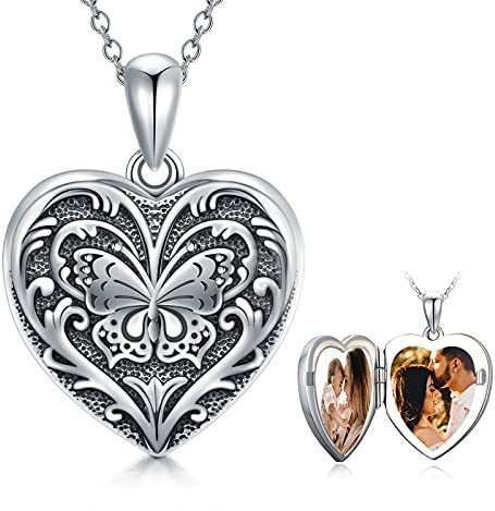 SOULMEET Schmetterling Herz Medaillon Halskette Personalisierte Sterling Silber Bild Fotos Anhänger Halskette für Frauen Mädchen