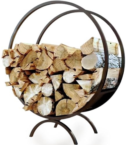 holz4home® Brennholzregal/Kaminholzständer rund I Pulverbeschichtetes Stahlprofil I Farbe: Schwarz Matt I 60 x 70 x 25 cm (BxHxL) I Kompakte Lagerung von Brennholz für Kamin oder Herd