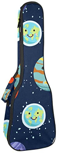 Ukulelentasche Galaxy Space Solar Earth Mars Smiley Ukulele Hülle für Sopran, Tenor Konzert, 58,9 cm dick, weich gepolsterte, verstellbare Gurte Gigbag