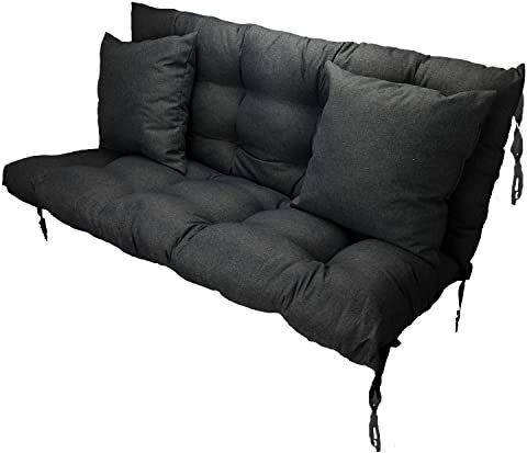 Filippo Sitzauflagen Gartenmöbel 180 x 55 x 55 cm Schwarz - Kissen Hollywoodschaukel Beständig Gegen Schimmel – Handgefertigt Polster für Hollywoodschaukel mit Befestigungsschnüre