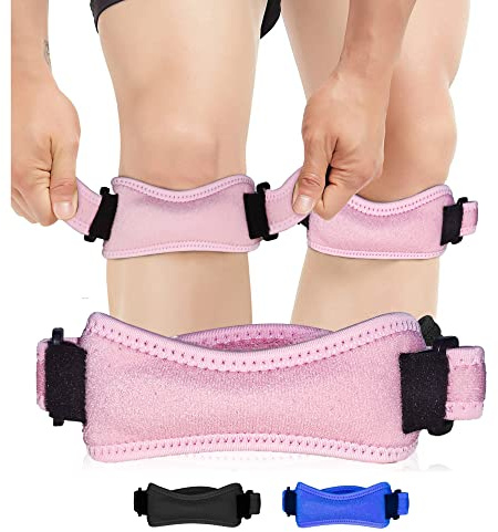 FEVAN Knieschoner für Meniskus und Bänder, rutschfest, verstellbar, Unisex, aus Neopren, Crossfit-Knieschoner (Rosa)