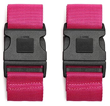 2 Stück / 4 Stück Gepäckgurte, verstellbare Koffergurte mit Namensschild, Reisezubehör für Koffer in leuchtenden Farben (2pcs Pink)