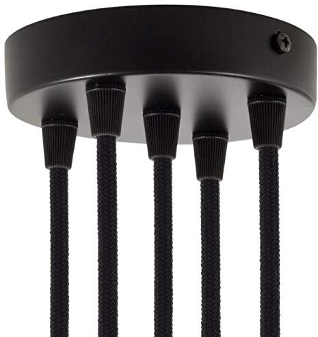 Baldachin für Texilkabel, Lampen Baldachin Metall. 1/2/3/5/7 Loch. Weiß, Schwarz, Chrom, Kupfer, Messing, Perlschwarz (5 Loch Schwarz)