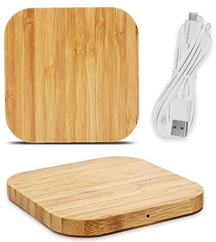 QI Wireless Schnell Ladegerät 15W für ALLE Smartphone Handy Kabellos Bambus Induktives Laden Induktionsladegerät aus Echtholz, Modell:Quadrat