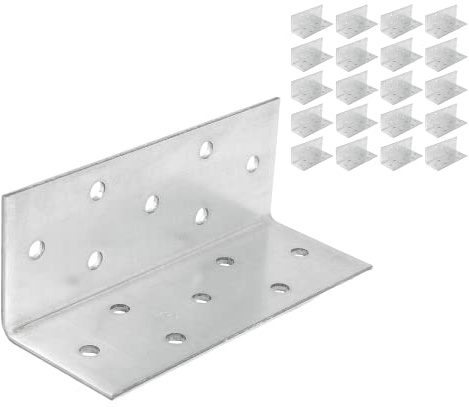 ZPH MARK Winkelverbinder - Steckverbinder Holz - Winkelset 20 Stück - Winkel Metall 40x40x100x2mm Holzverbinder Metall - Metallwinkel - Stahlwinkel - Winkelprofil gelocht - Flachwinkel