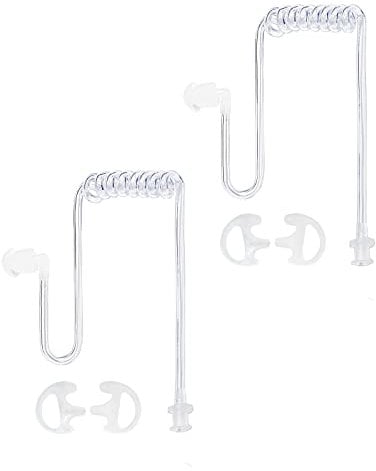 HYSHIKRA Replacment Covert Acoustic Air Coil Audio Tube with Earbuds Ear Molds Compatible for Motorola Baofeng Kenwood Walkie Talkie Transparent Air Tube Earpiece Headset, 2 Pack (White, Medium)