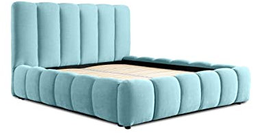 Siblo Bett - Modern Polsterbett 140x200 cm - Doppelbett mit Bettkasten und Lattenrost - Robust Bett mit Stauraum - Bettgestell aus Holz - Dallas Sammlung - Blau
