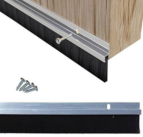 Buystarget 838mm Silver, Brown or Black Bottom of The Door Brush Seal Draught Excluder Strip Aluminium Bar Heat Seal Energy Saving Under Door (Silver)