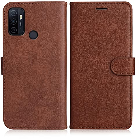 DENDICO Hülle für Oppo A53s / Oppo A32 / Oppo A53 2020 / Oppo A33 2020, PU Leder Brieftasche Handyhülle, Flip Tasche TPU Schutzhülle mit Kartenfach für Oppo A53s / Oppo A32 / A53 2020, Braun